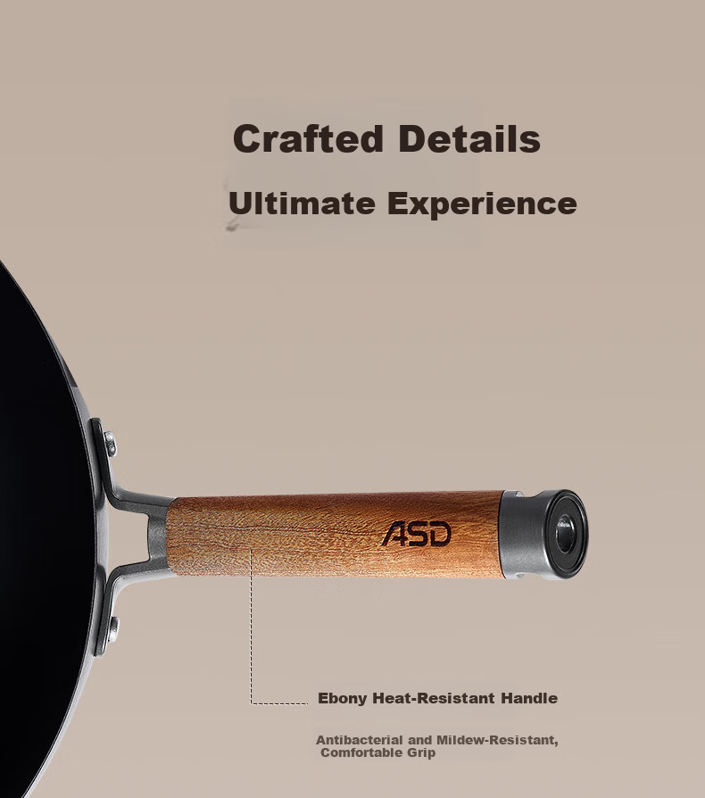 ASD 32cm Titanium Iron Non-Stick Wok with Fluorine-Free Coating for Gas Stove, Suitable for 4-6 People 17