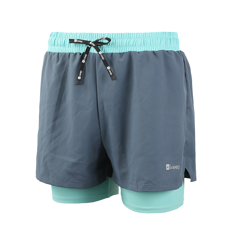 Keep Men's Swim Trunks Double-Layer Sports Running Colorblock Boxer Briefs Swimming Shorts Hot Spring Swimwear 120 Blue L