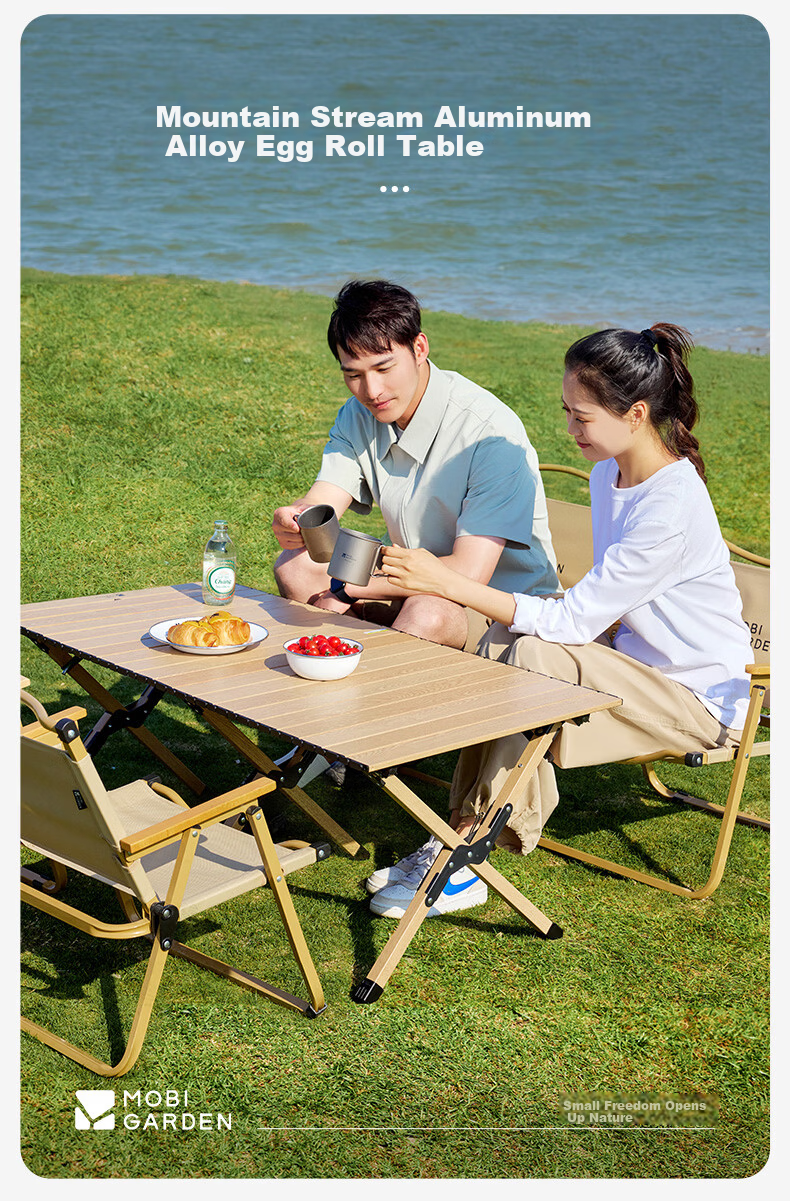 MOBIGARDEN Mountain Stream Aluminum Alloy Egg Roll Table Outdoor Camping Picnic Lightweight Folding Table NX25665052 Obsidian Black 2