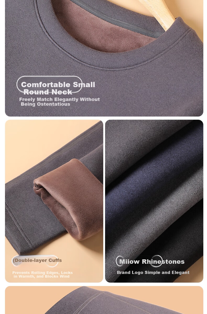 LangSha Men's Thermal Underwear Winter Fleece Thickened Cotton Base Layer Warm Crew Neck Gray 2XL 12