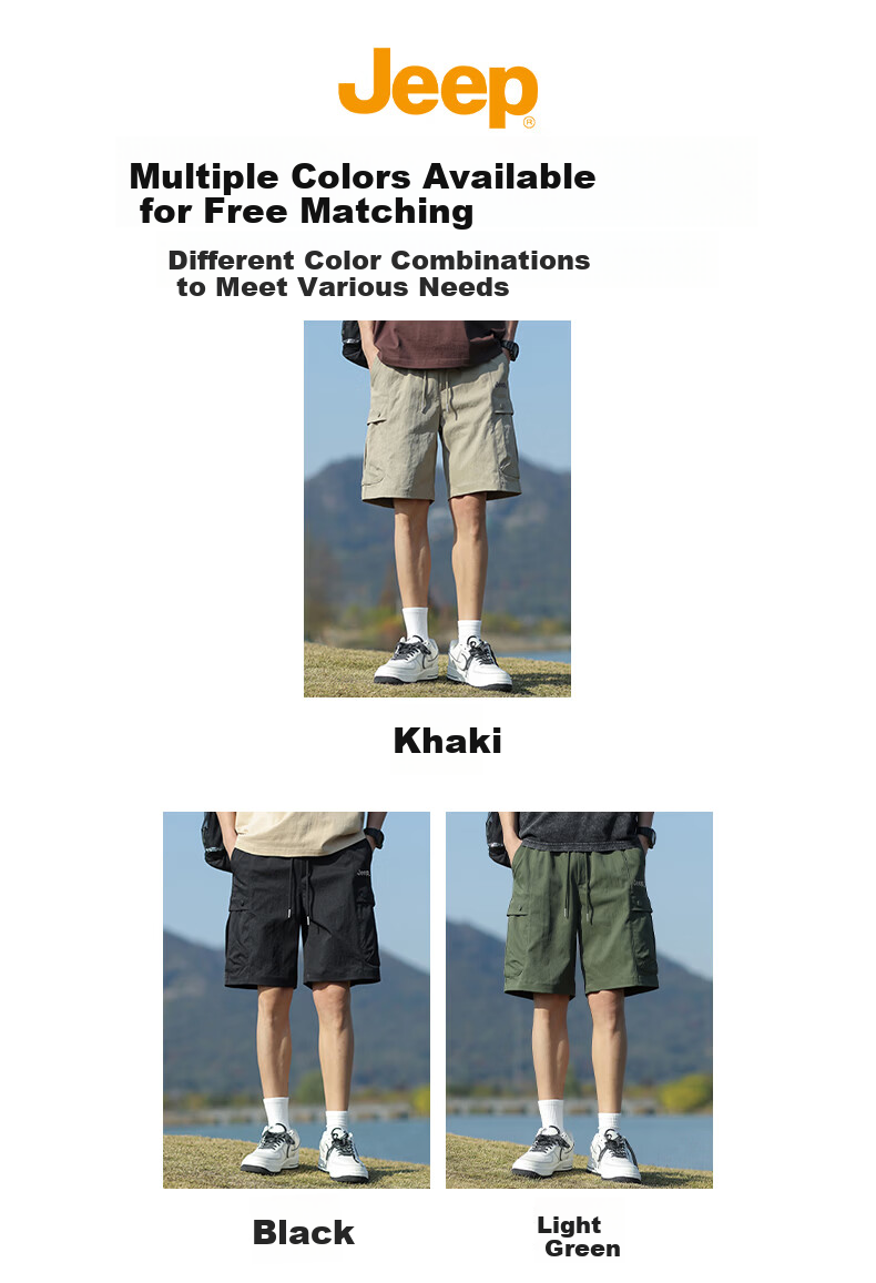JEEP Men's Summer Workwear Cargo Shorts Loose Fit Casual Black M 5