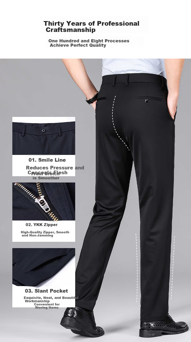 ROMON [With Mulberry Silk] Sun Protection High Elasticity Ice Silk Casual Pants Men's Summer Thin Straight Work Pants Suit Trousers 4