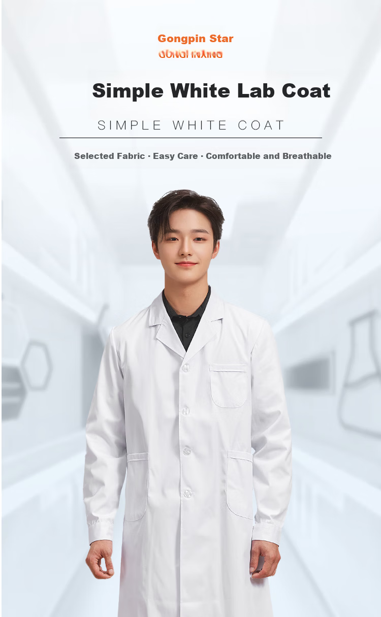 Gongpinxing Men's And Women's Long-Sleeve White Lab Coat, Work Uniform for Interns And Laboratory, Long Sleeves with Button Cuffs 1