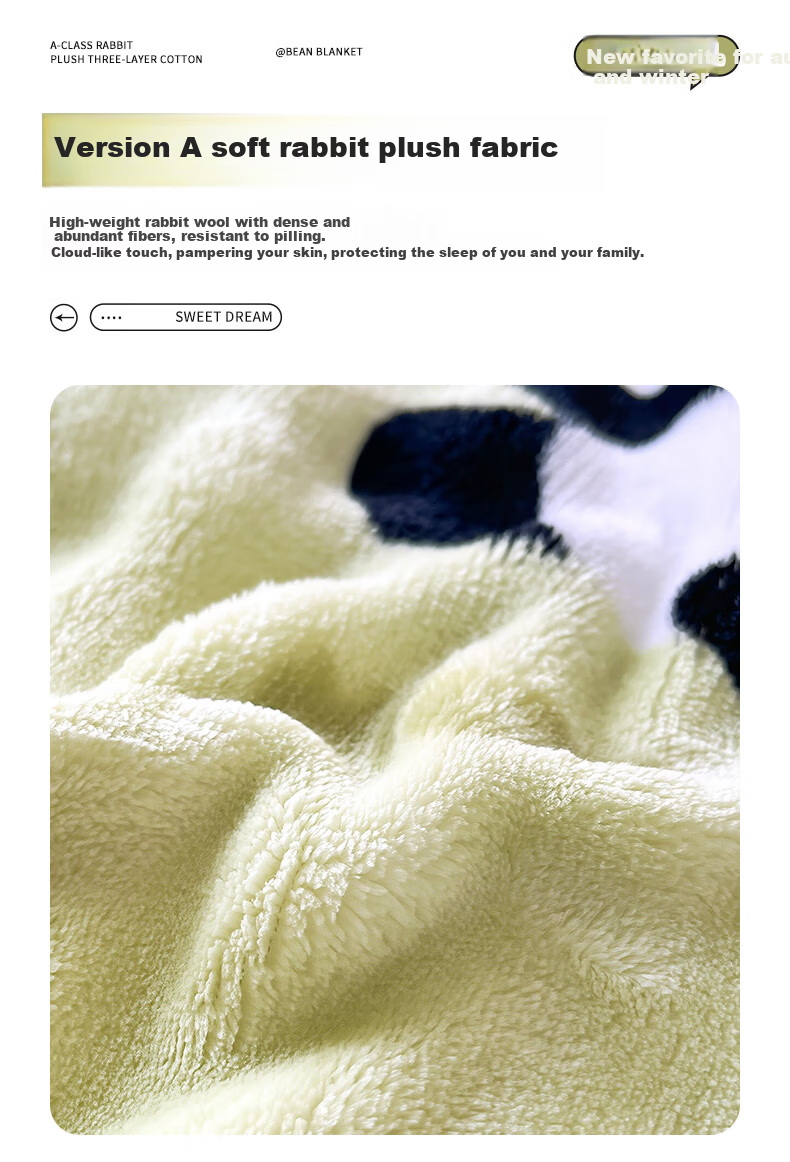 Grace A-Class Fabric Bean Velvet Rabbit Fur Fiber Quilt Autumn Winter Warm Blanket 150*200cm 4 Jin 4