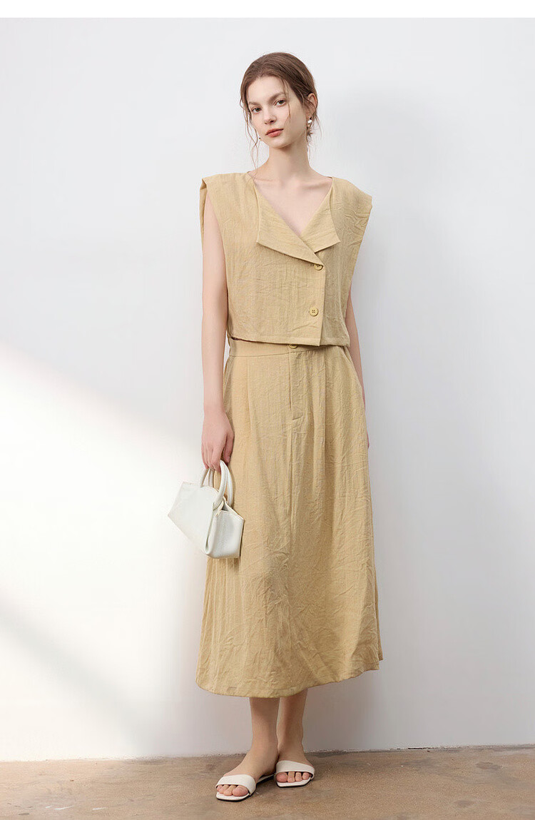 Demana Elegant Workplace Summer Fake Two-Piece Irregular Half-Placket Sleeveless Waist-Slimming Mid-Length Dress for Women 19
