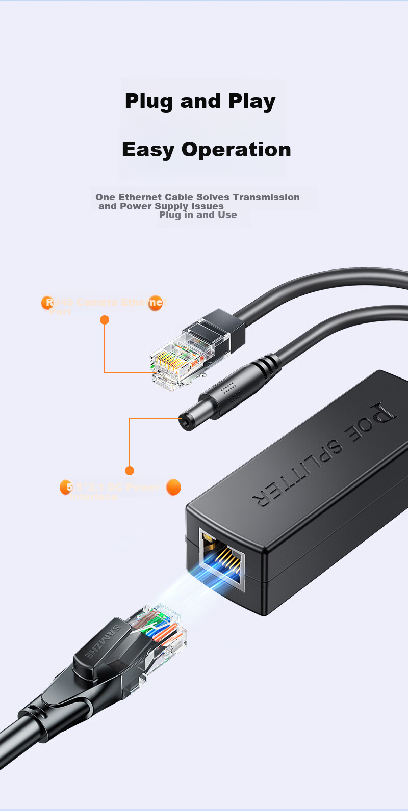 SAMZHE POE Repeater One-to-Two 100Mbps Switch Camera Network Repeater Extender 1 In 2 Out Home Surveillance Network Power Splitter ZXQ-01B 6