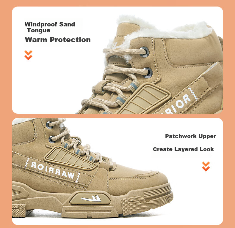 Warrior Official Men's Snow Boots Fleece Lined Thickened Northeast Warm Martin High Top Cotton Shoes 212N Khaki Size 43 10