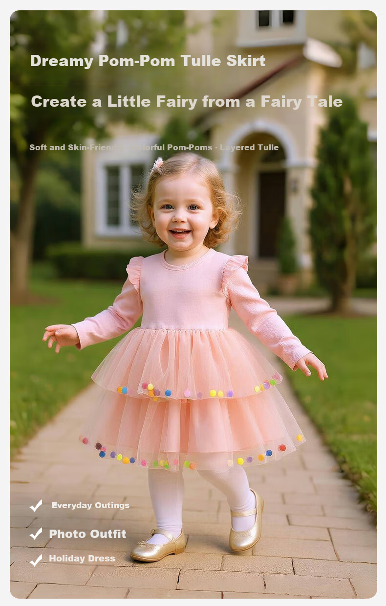 Babyprints Girls' Dress Sweet Tulle Long Sleeve Baby Dress Spring Autumn Princess Dress Toddler Birthday Dress Size 120 1