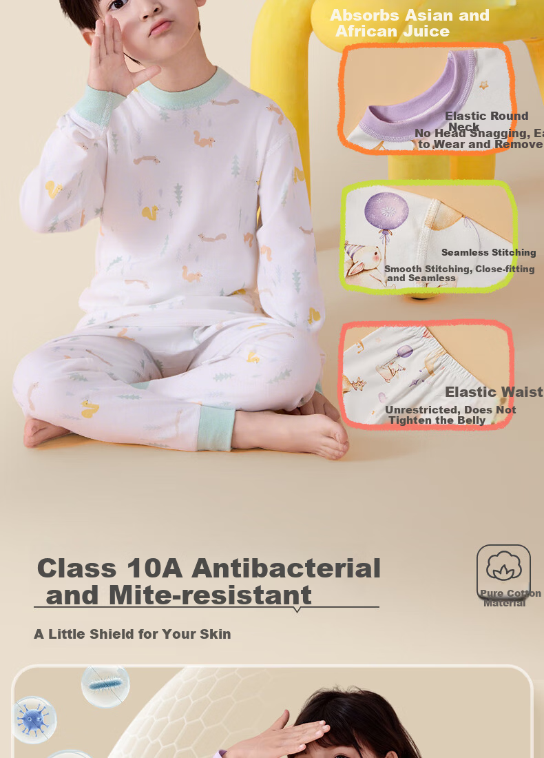 Langsha Children's Class A Pure Cotton Autumn Clothes and Pants Underwear Set for Boys and Girls, Baby Spring and Autumn Wear, Older Children Winter Set 5