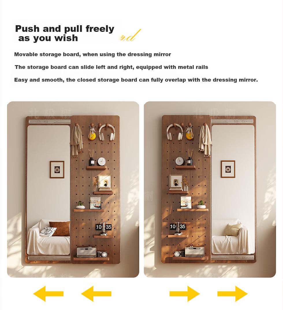 Arctic Tree Solid Wood Pegboard Dressing Mirror Hidden Sliding Mirror Home Wall-Mounted Concealed Entryway Fitting Mirror 10
