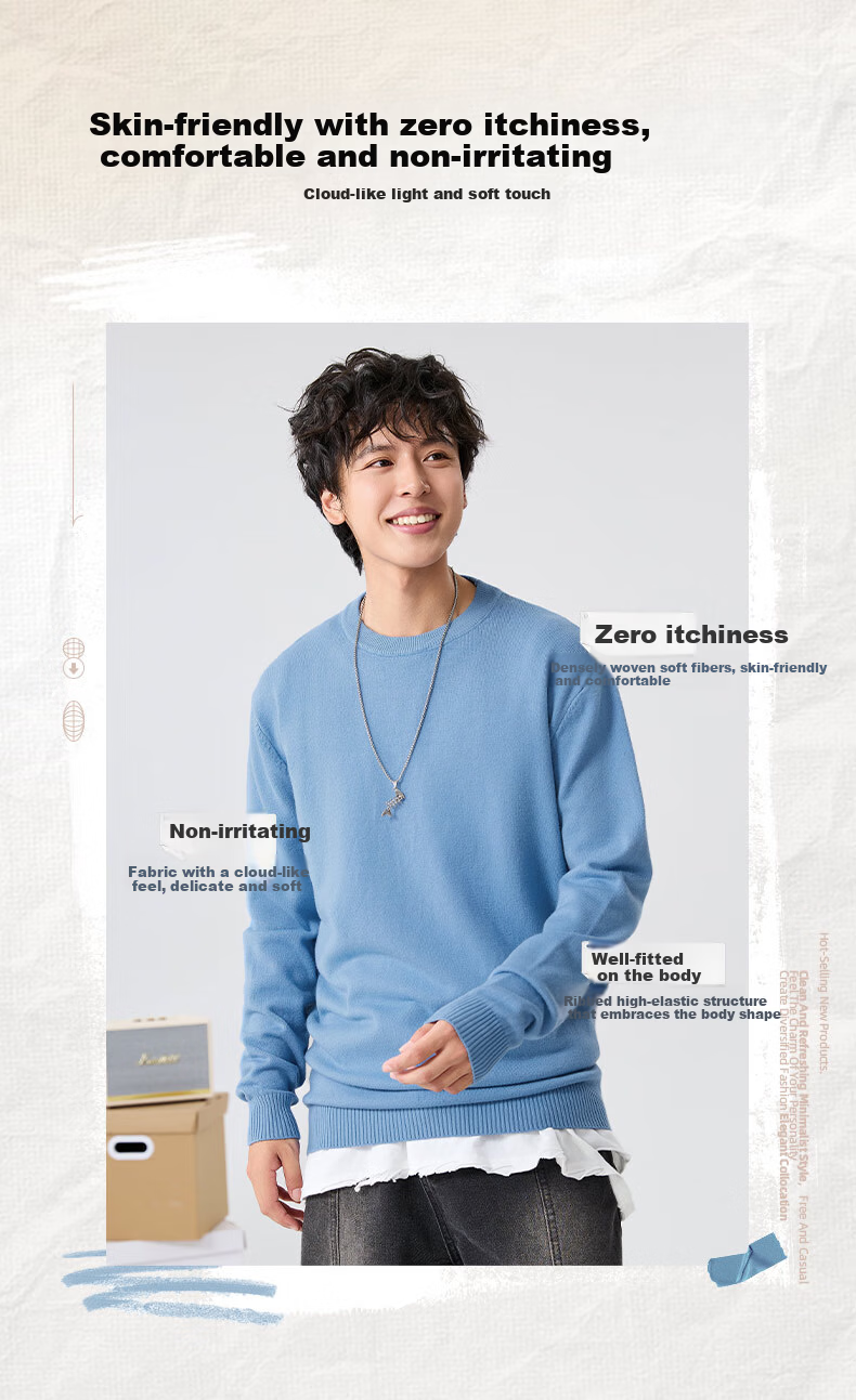 JEANSWEST LIFE Men's Thermal Knitted Sweater Autumn Winter Double-Strand Heavyweight Crew Neck Skin-Friendly Pullover 4