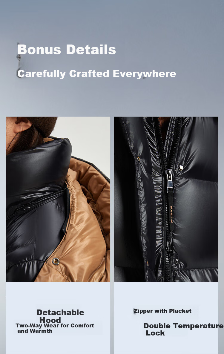 BOSIDENG Off-Season Puff Down Jacket Women's Winter Goose Down Thickened Detachable Hood Loose Oversized Long Lazy Style Coat 10