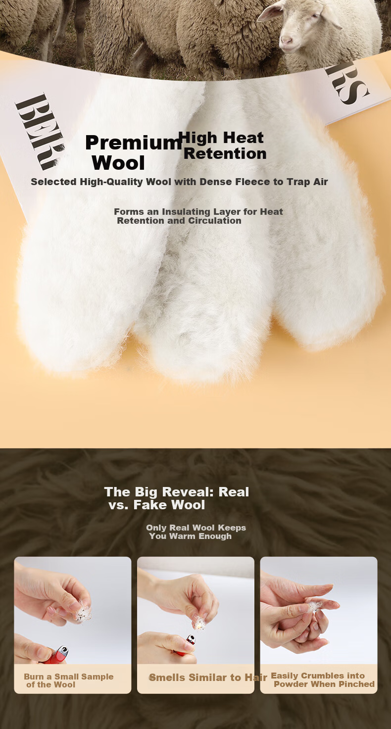 FOOTOPPO Wool Insole Warm Pure Wool Plush Thickened Insole Women's Winter Long Wool Snow Boots Cold-Proof Cotton Insole Men's 2