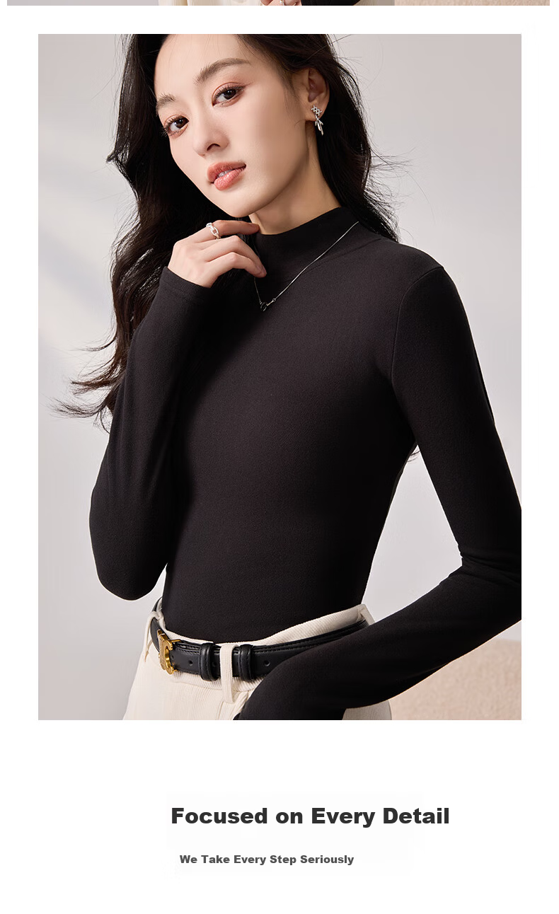 LangSha Women's Base Layer Top for Spring And Autumn, Thickened German Velvet Semi-Turtleneck Inner Wear, Elegant Slim-Fit High-End Long-Sleeve Undershirt 26