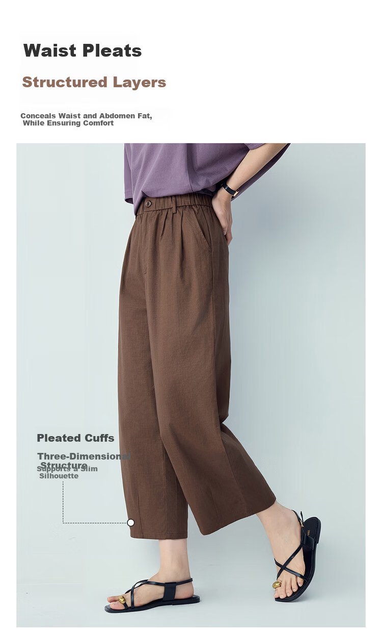 Giordano Women's 2026 Summer Lyocell Cotton Pleated Elastic Waist Nine-Point Straight Casual Pants 13426311 6