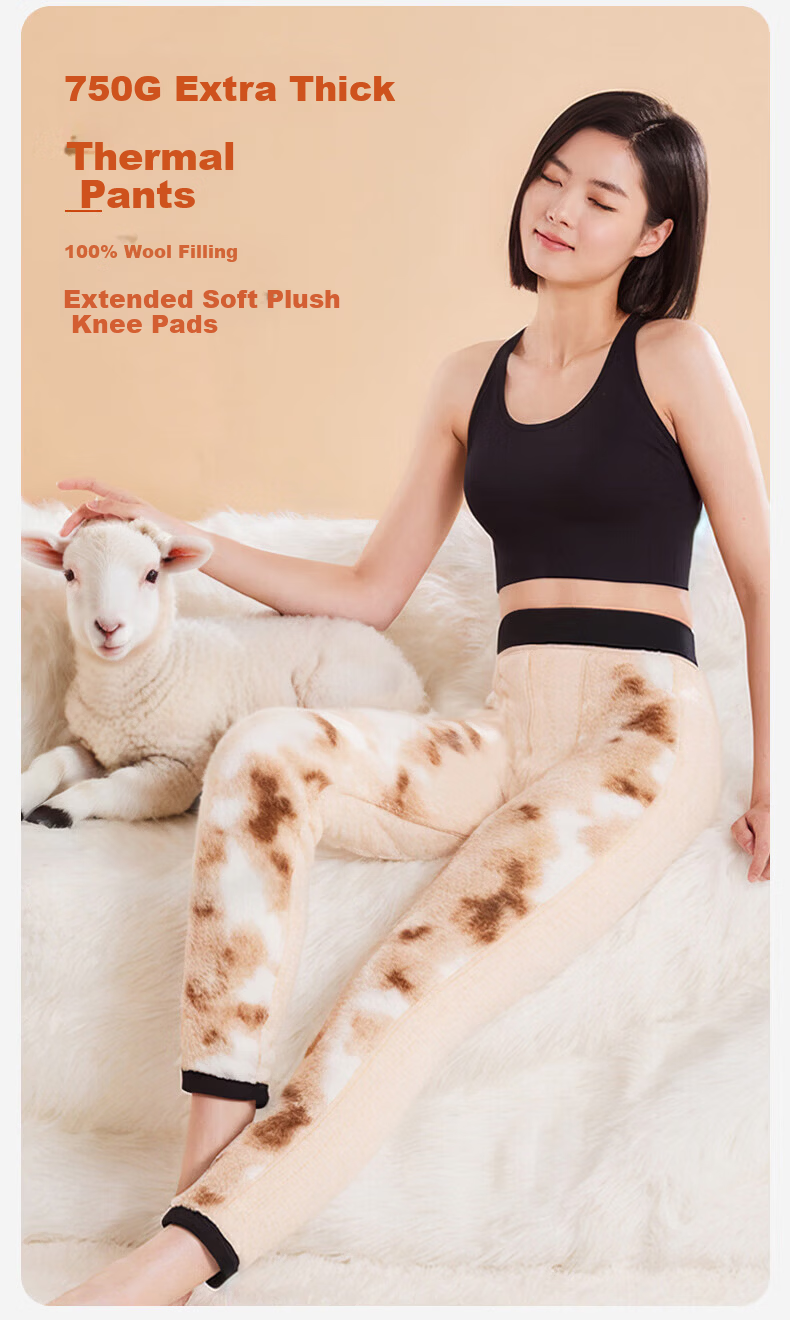 Modal 100% Wool Thermal Pants for Women, Fleece-Lined Thick Cotton Pants, High-Waisted Extra Thick Winter Trousers for -40°C Northeast Cold 1