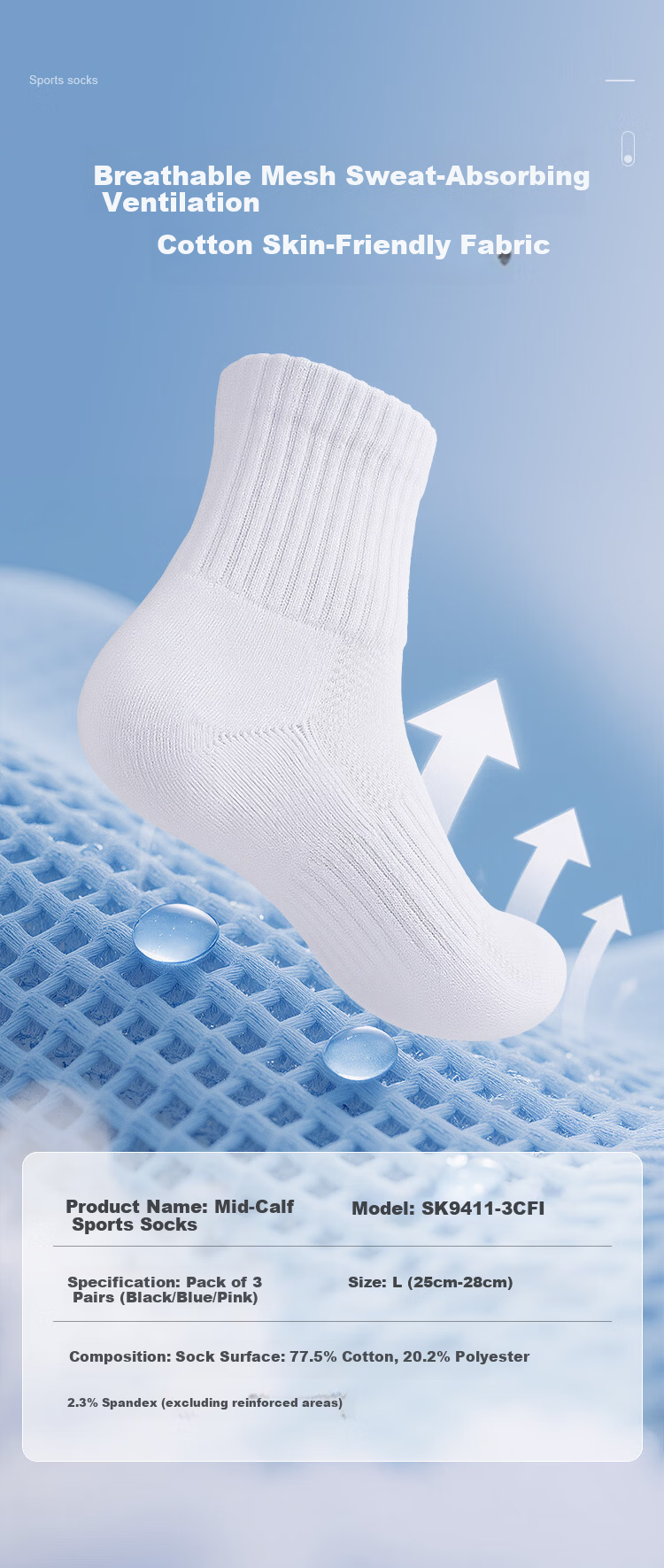 VICTOR Victory Unisex Badminton Socks Sweat-Absorbing Breathable Warm Compression Terry Sole SK9411-3/CFI/L 3 Pairs Pack 5