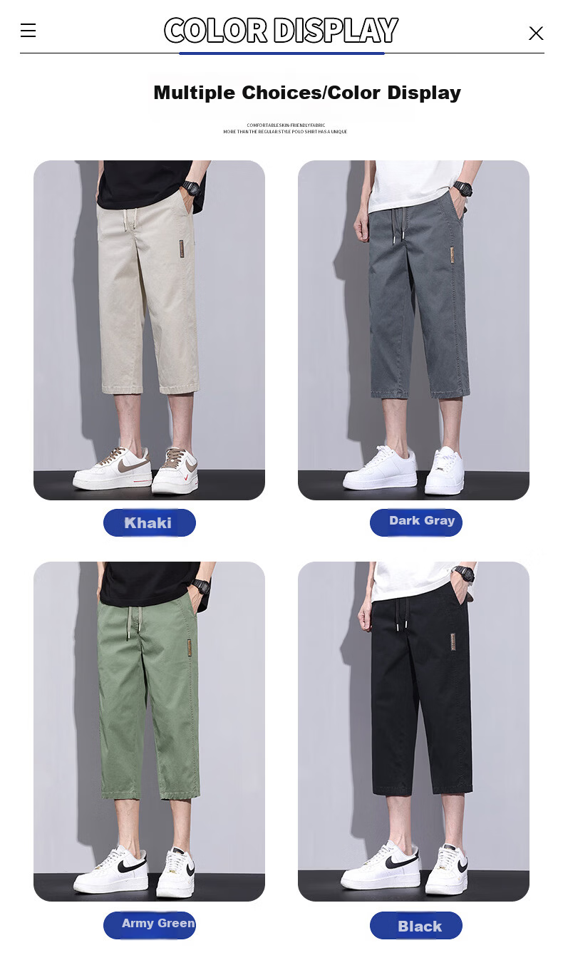 PLAYBOY Men's Summer Thin Cotton Loose Casual Sports Over-the-Knee Cargo Capri Shorts 6