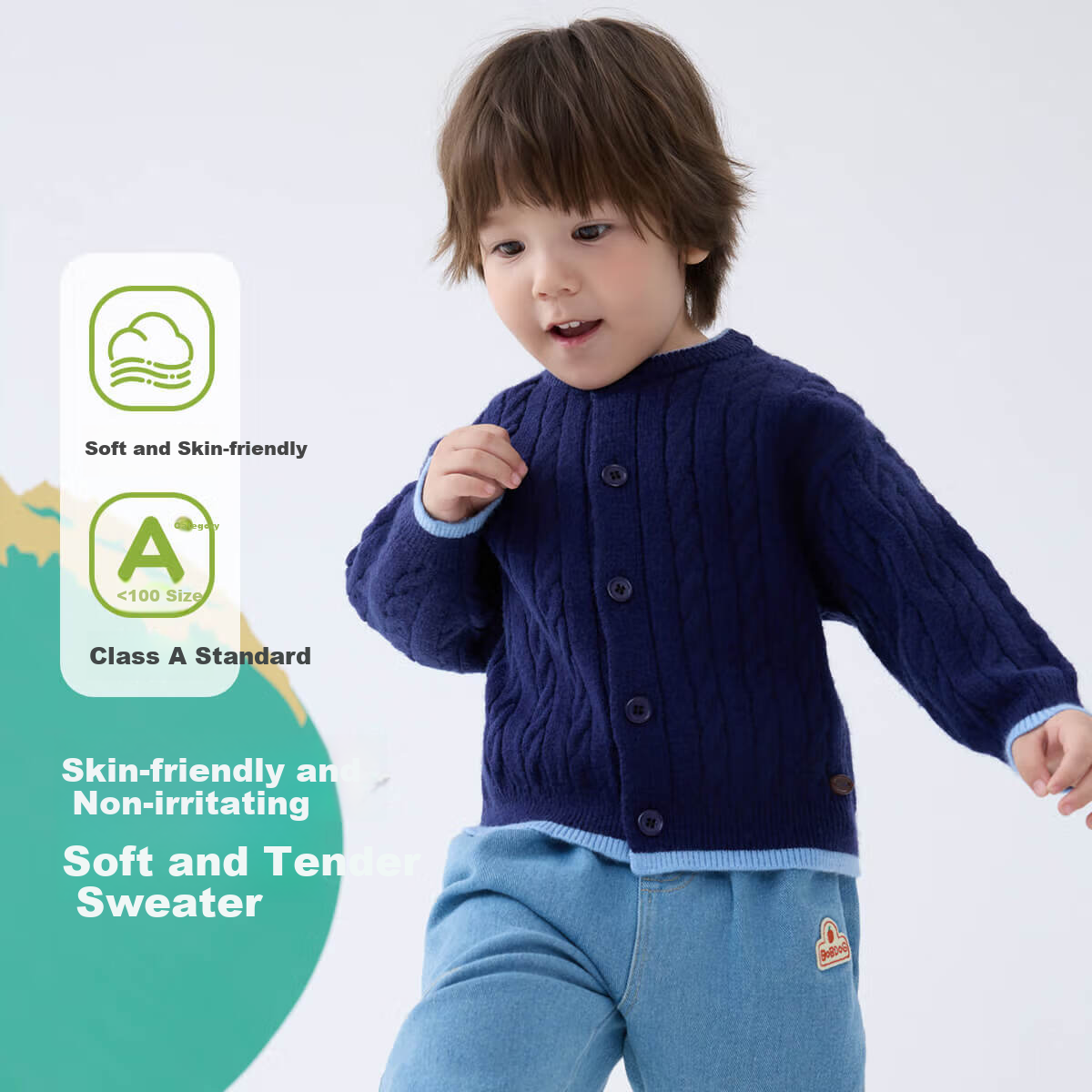 BOBDOG Kids Cardigan Sweater Spring and Autumn New Warm Round Neck Knitwear Boys Girls Versatile Base Layer Knit Sweater