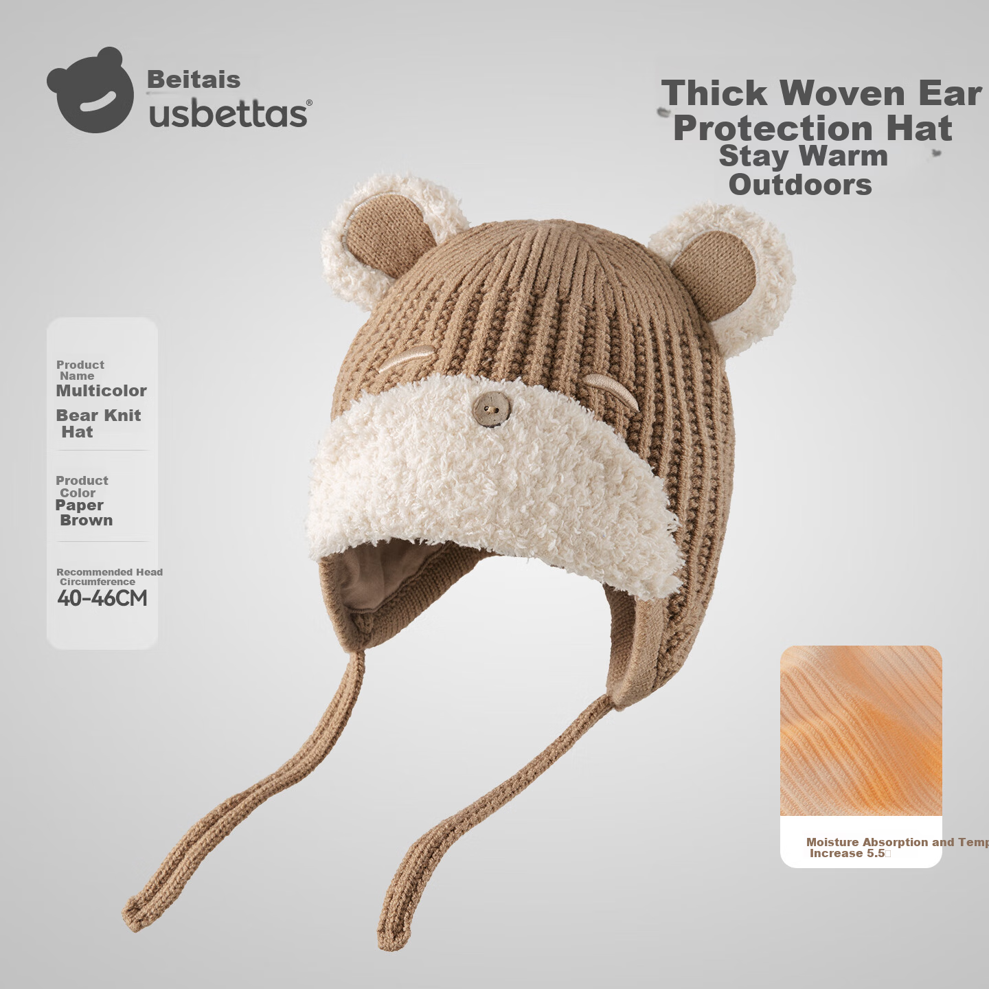 Betis Baby Hat Autumn Winter Infant Boys Windproof Warm Knitted Earflap Hat Spring Autumn Wool Hat