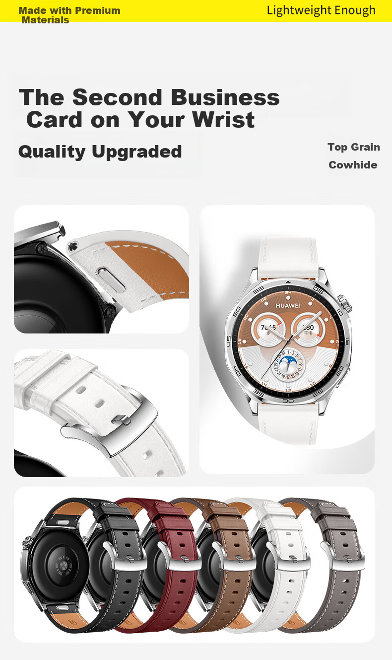 Binghong Compatible Huawei GT6 41mm Genuine Leather Watch Strap for Huawei GT5 GT4 Pro GT3 Pro Watch5 4 Unisex Quick Release Brown 18mm 3