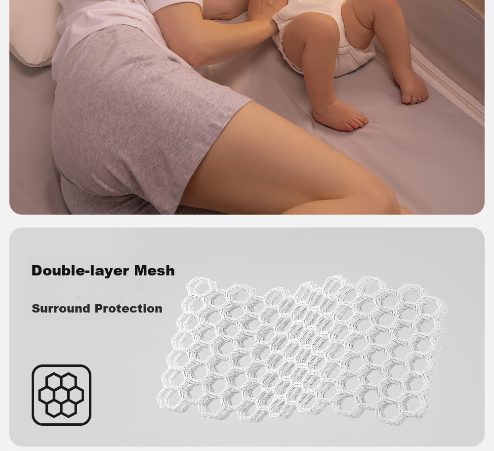 Beitais Anti-Fall Mosquito Net Baby Home Children's Bed Rail Zipper Bottom Basic Light Yellow 1.8*2m 23