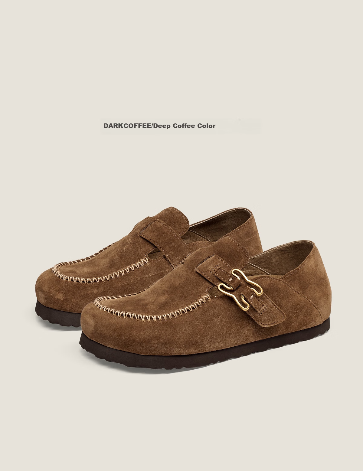 Sasa Su [Celebrity Style] Spring Summer New Coffee Bagel Two-Wear Half-Slip Birkenstock Elevated Loafers for Women 14