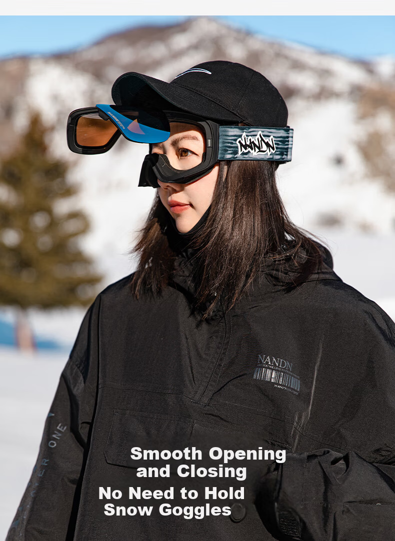 Nan En Ski Goggles Protective Eyewear Women Snowboard Glasses Breathable HD Anti-Fog Flip-Up Men Black Frame Purple 4