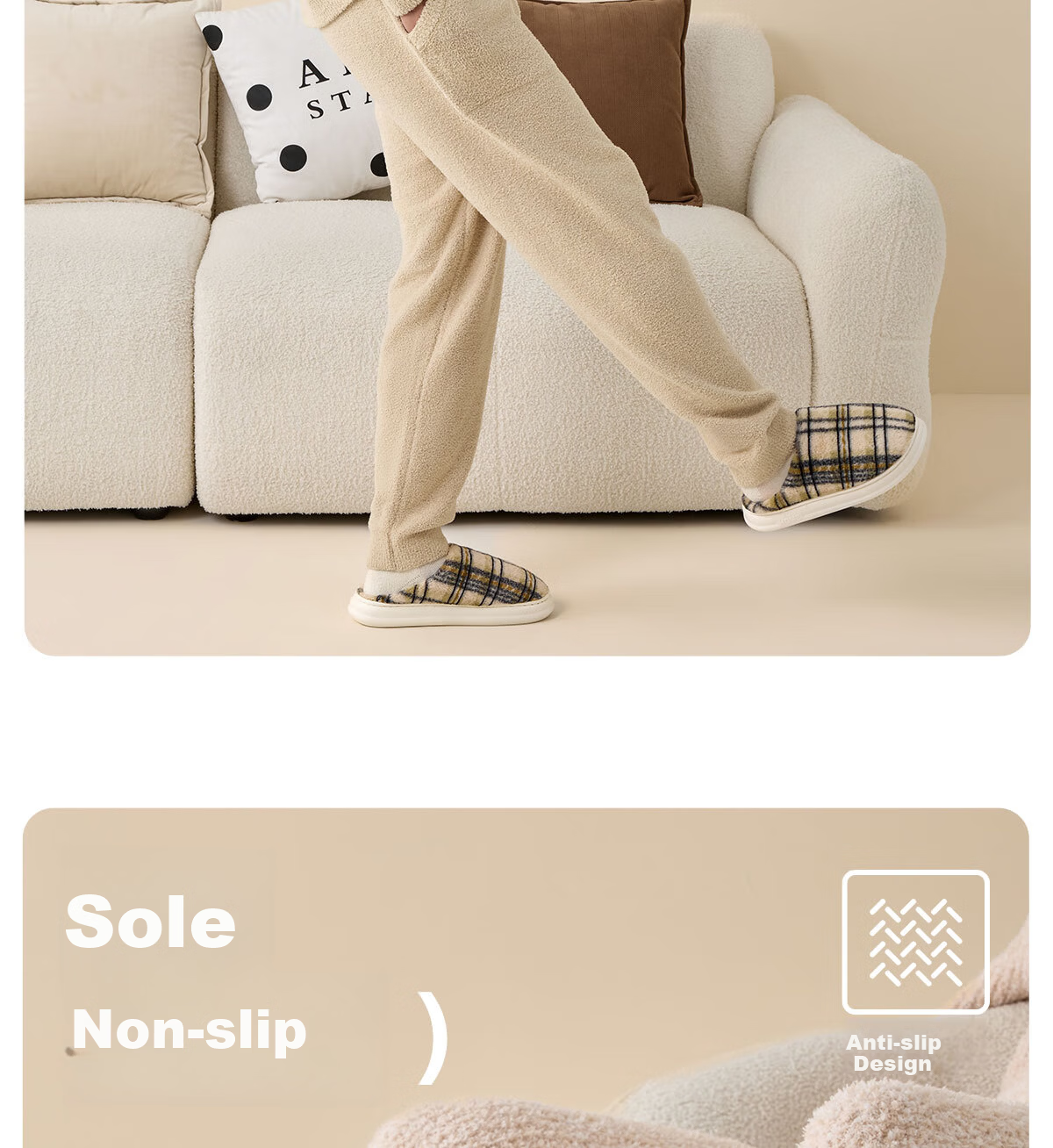 Grace Antibacterial Cotton Slippers Women Autumn Winter 2025 New Indoor Warm Non-slip Thick Sole Plush Slippers Men Couples 9