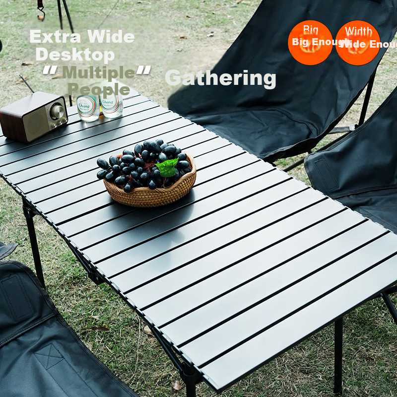 Whotman Outdoor High-Back Moon Chair Set Camping Portable Folding Table and Chairs 5-Piece Set (Black) 78956