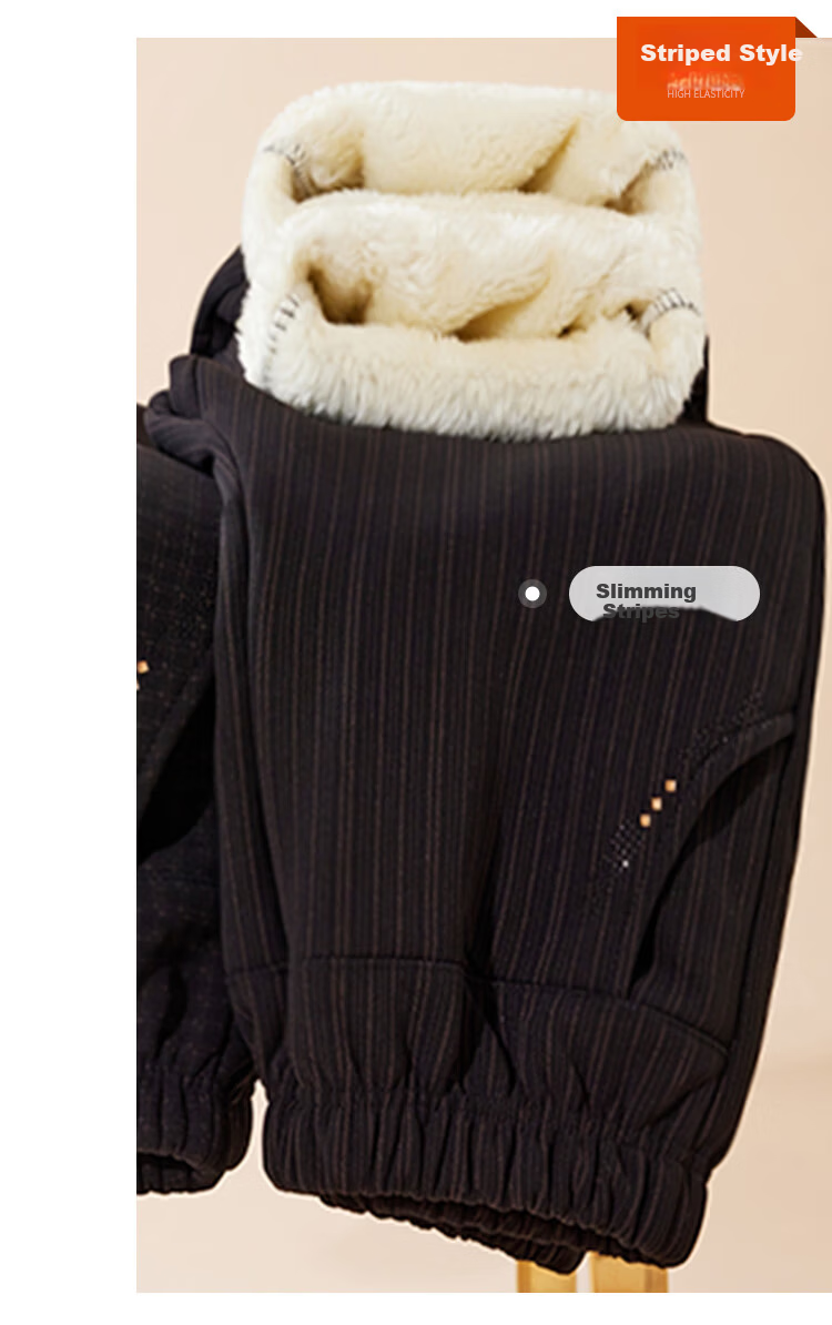 Pastel Windproof Thickened Fleece-Lined Winter Tapered Pants Elastic High Waist Middle-Aged and Elderly Mom Black L 14