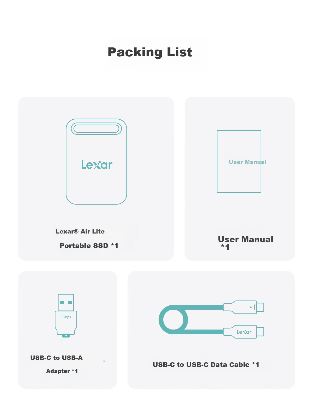 Lexar Air Lightweight 1TB Type-C USB 3.2 Portable SSD (PSSD) SL260 400MB/s Transfer Speed Mobile Direct Connect Easy Expansion Lime Green 15