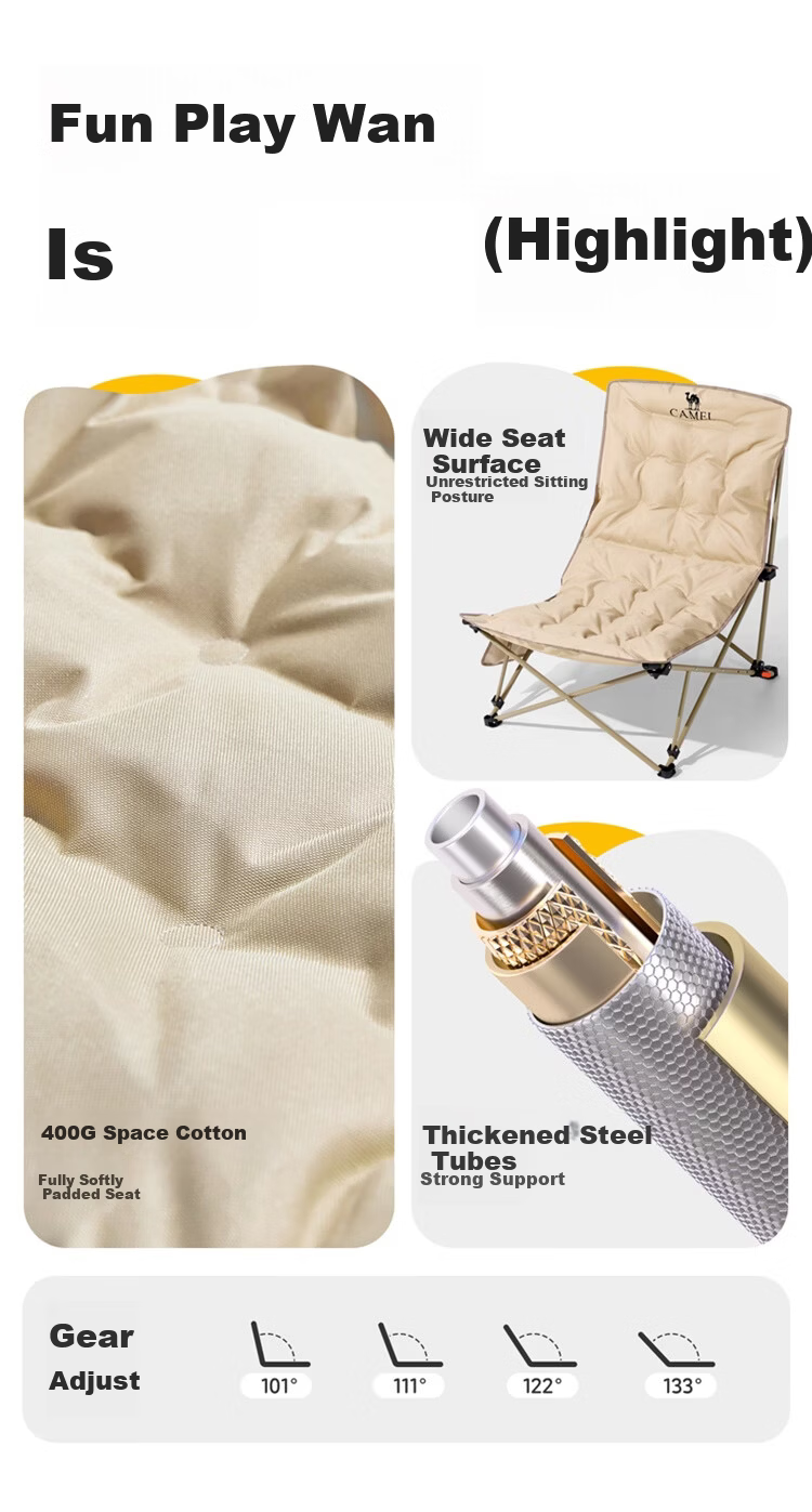 CAMEL Outdoor Reclining Chair Portable Camping Chair Office Nap Chair Dual-Use Sitting and Lying Leisure Home Folding Chair 3