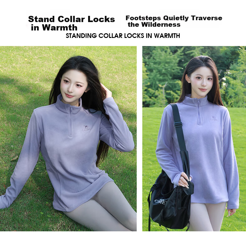 CAMEL Women's Outdoor Fleece Jacket High Collar Windproof Heated Warm Anti-Static Softshell Liner Men's Polar Fleece Coat K172 1