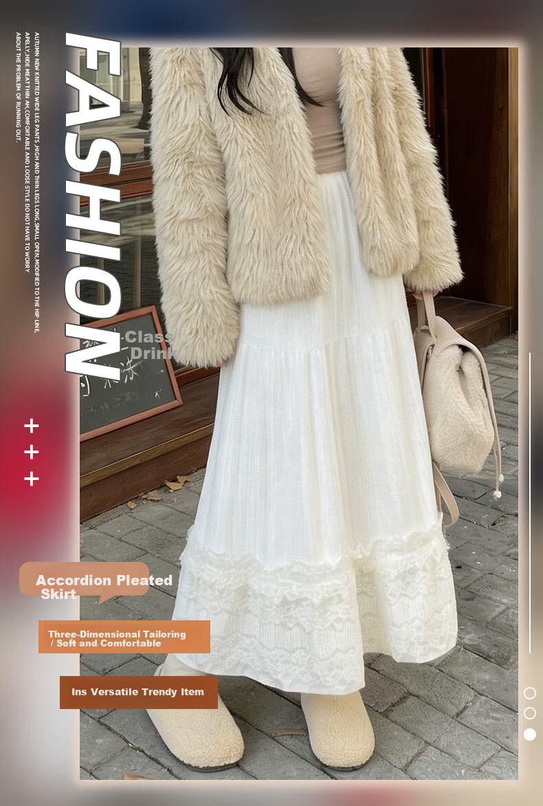 Langsha Plush Accordion Pleated Skirt Sweet Elegant Lace Splice Skirt 2026 Early Spring New Gentle Fairy Cake Skirt 1