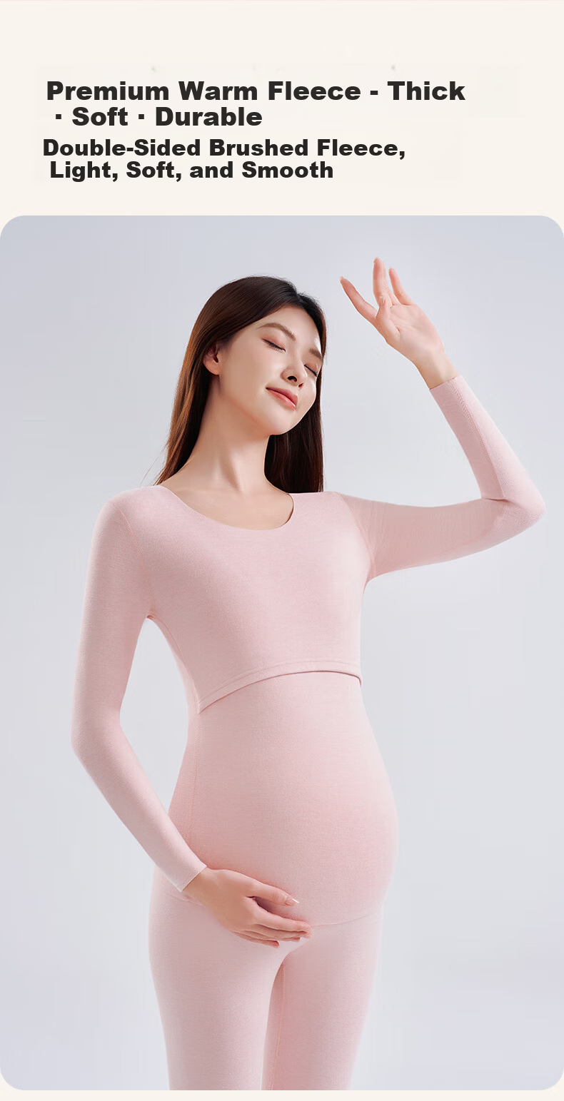 MiiOW Cashmere Silk Maternity Thermal Underwear Women Autumn Winter Postpartum Nursing 10A Antibacterial Double-Sided Fleece Maternity Pajama Set 3