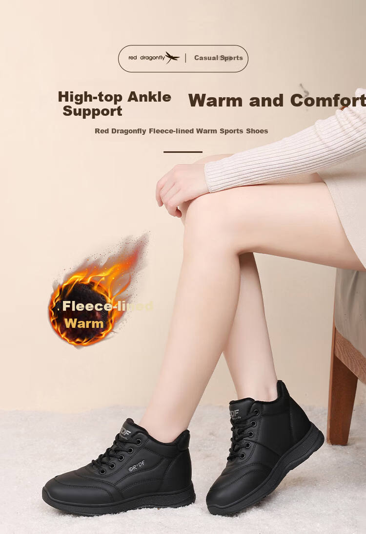 Red Dragonfly Women's Cotton Shoes Fleece Lined Warm High-Top Sneakers Outdoor Windproof Lightweight Walking Casual Shoes WTC457801H Black Size 35 1