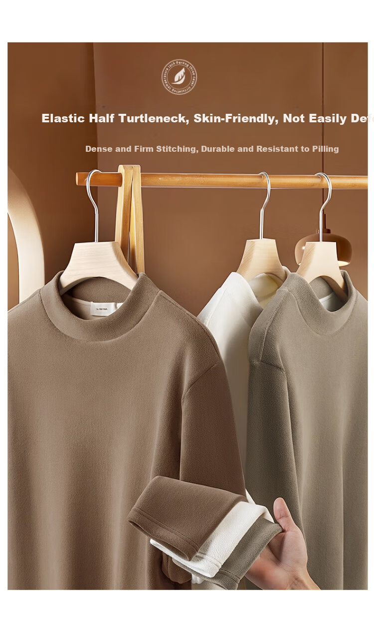 Zaisuo Lamb Fleece Thickened Men's Thermal Base Shirt Autumn Winter Cold-Resistant Warm Innerwear Heating Mid-Neck Single Top 6