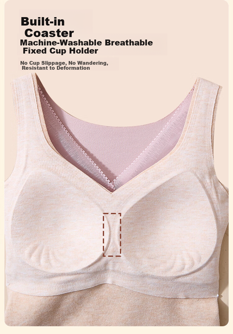 MiiOW Women's Cashmere And Nylon Thermal Vest with Built-In Bra Pads, Heat-Retaining Underwear, Lace Top, Coffee Color, 2XL 3