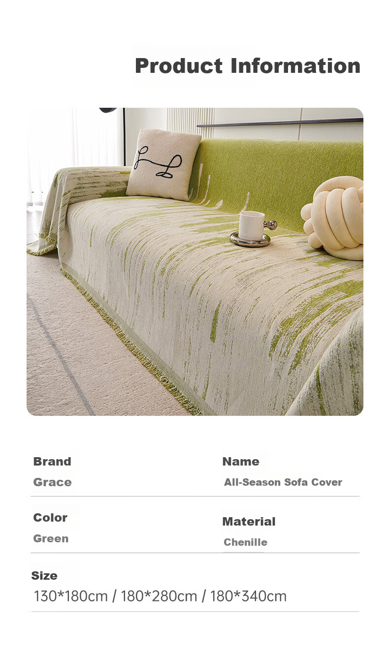 Grace Chenille Sofa Cover Anti-Cat Scratch Non-Slip Four Seasons Universal Ice Spike Snow River 180*280cm 2