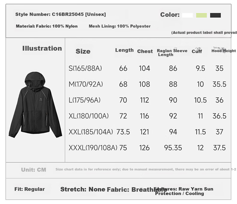 CAMEL Sports Jacket Unisex Original Yarn Ice-feel Hooded Outdoor Sun Protection Coat C16BR2L5045 Boundless White XXL 2