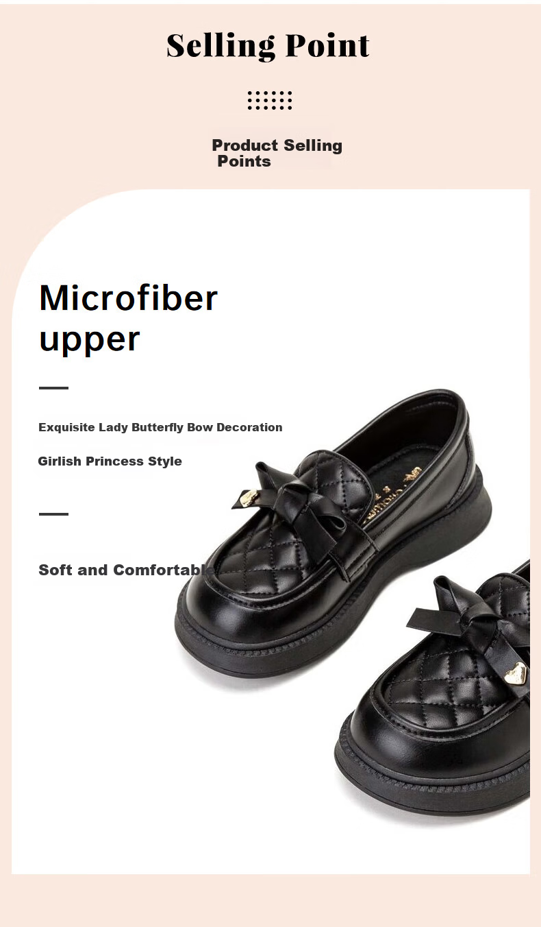 Fulomi Girls' Leather Shoes Little Chanel Style Soft Sole Princess Flats Children's Black Fashion Performance Shoes Black Size 31 5