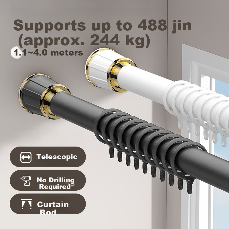 A Li No-Drill Telescopic Roman Curtain Rod Single Curtain Support Rod Gray 2.1*2.6m