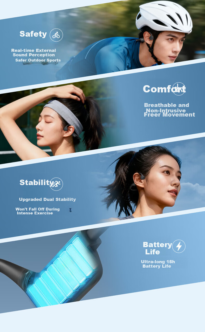 KINYO Sports Bone Conduction Open Bluetooth Earphones Comfortable Non-In-Ear Ear-Hook Design Long Battery Life Sweatproof Waterproof for Cycling Outdoor Sports 14