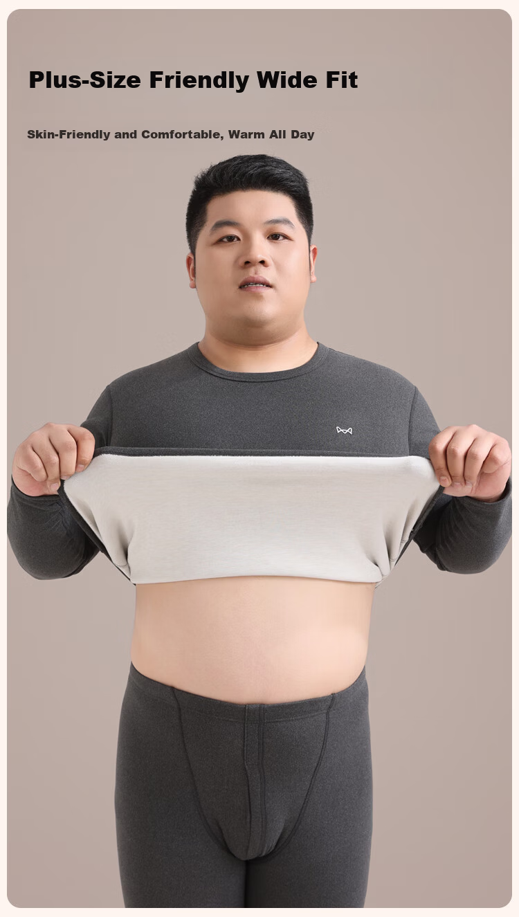 MiiOW [Cashmere Silk] Men's Thermal Underwear Plus Size Fleece Lined Thickened Warm Set 2