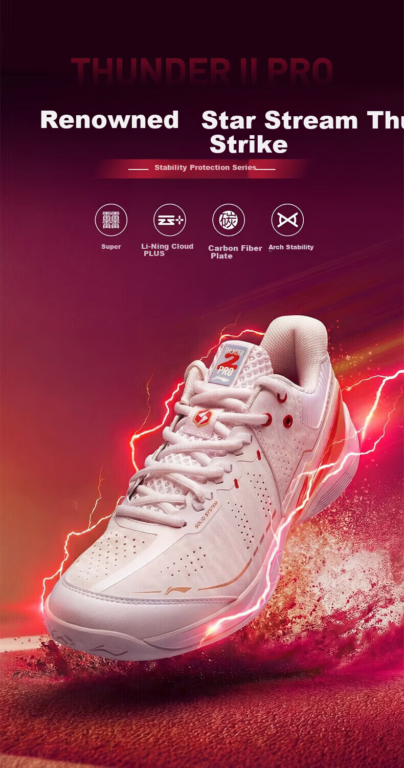 LI-NING Badminton Shoes Thunder 2 Pro Standard White/Pink AYAW001-3 Size 37 1