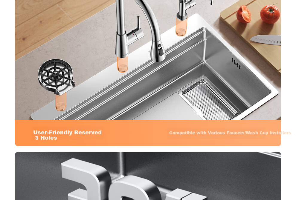 Arrow Brand Baibao Basin Large Single Sink 4MM Thickened Kitchen Vegetable Washing Basin Household 304 Stainless Steel Double Rail Debris Collection Sink 42