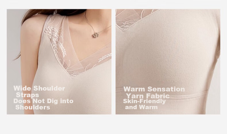 GUJIN Women's Thermal Vest Lace Base Layer with Chest Pad Warm Underwear Top Coffee Color XL 1