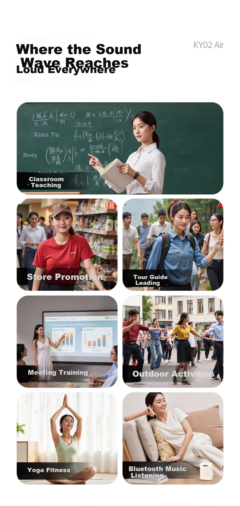 Soaiy KY02AIR Portable Amplifier for Teachers, Anti-Howling Wireless Lapel Microphone, Tour Guide Outdoor Explanation Portable Bluetooth Speaker, Gift for Girls on May 20th, Black 12