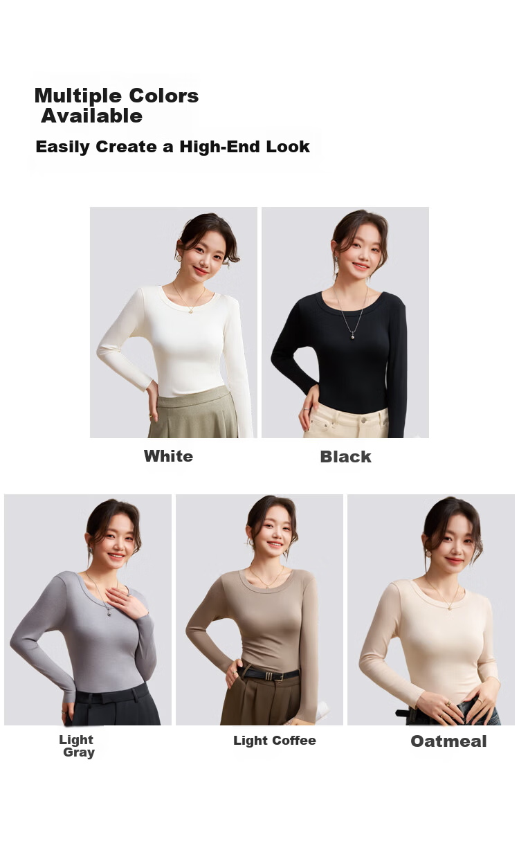 Miiow Women's Wool Acrylic Acetate Thin Round Neck Slim Fit Long Sleeve Knit Top for Spring and Autumn 12